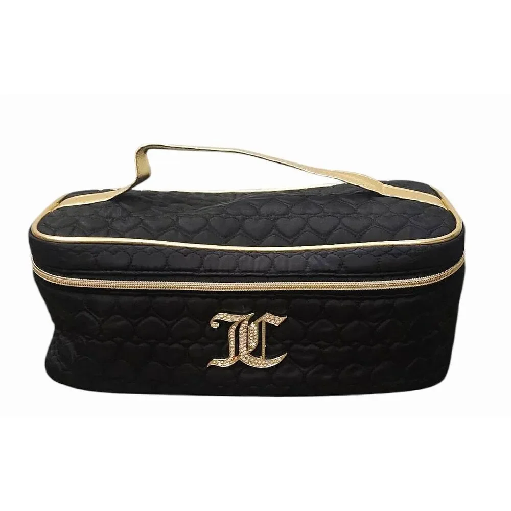 Juicy Couture Rhinestone Logo‎ Heart Quilted XL Cosmetic Case w/Brush Holder
